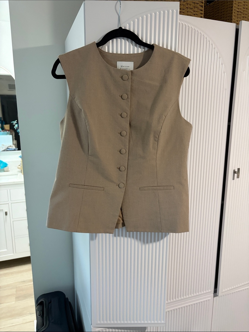 NWOT Maison Martin Margiela Sleeveless Tailored Vest in checkers Taupe Beige